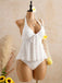 White 1950s Textured Floral Halter Deep V Tankini Set side-view