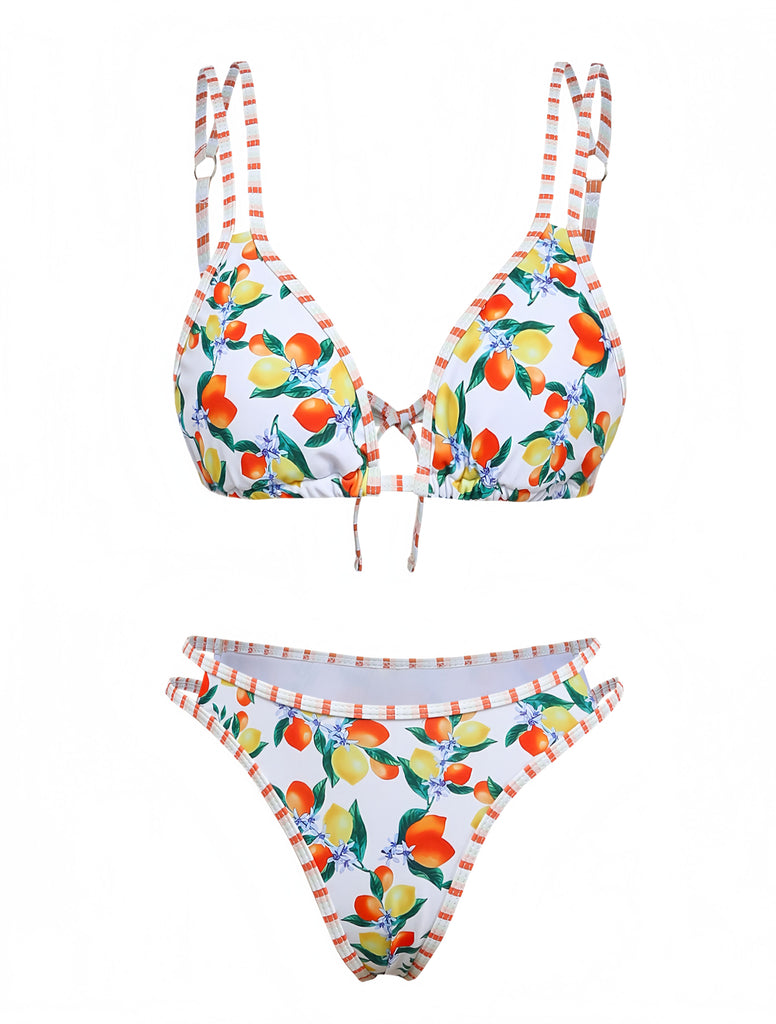 White 1960s Citrus Triangle-Strap Bikini Set - vintage fashion, retro style, pure white