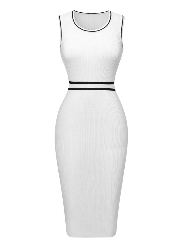White 1960s Contrast Binding Knit Dress, vintage dress, retro fashion - perfect for women who love vintage and retro fashion