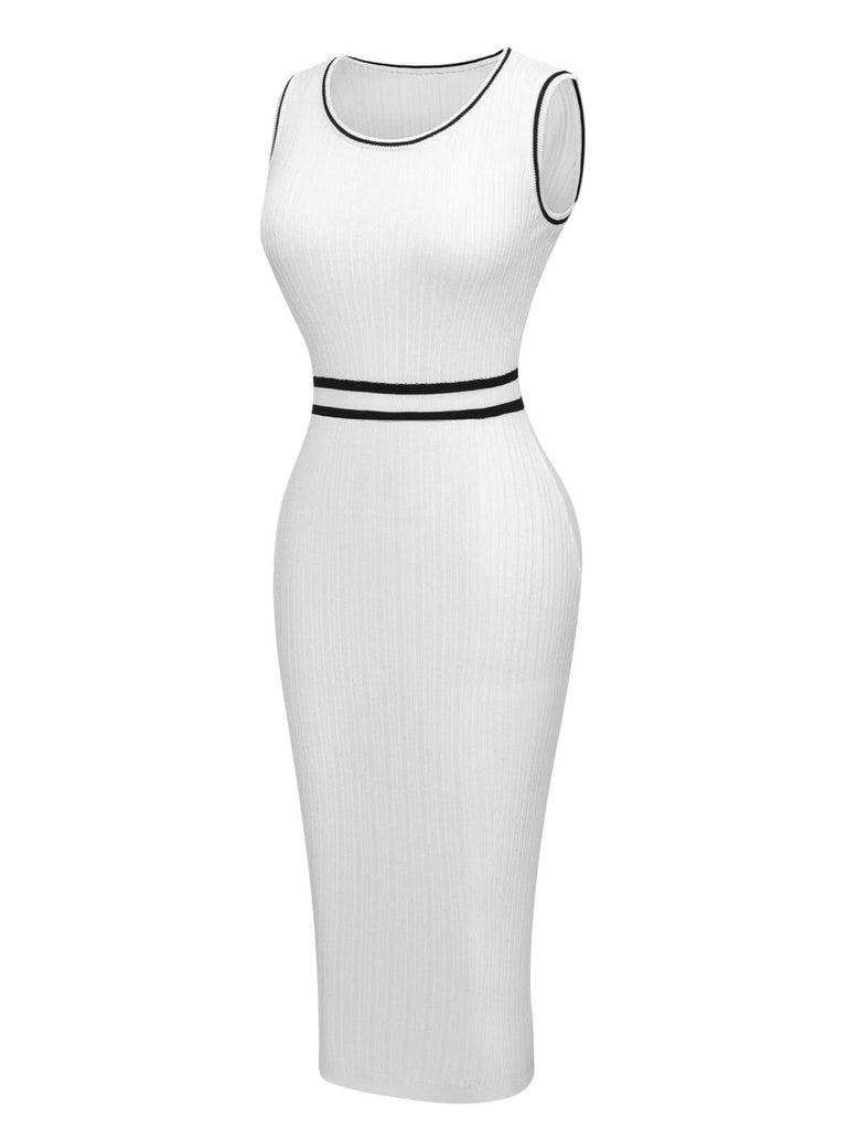 White 1960s Contrast Binding Knit Dress, vintage dress, retro fashion - perfect for women who love vintage and retro fashion