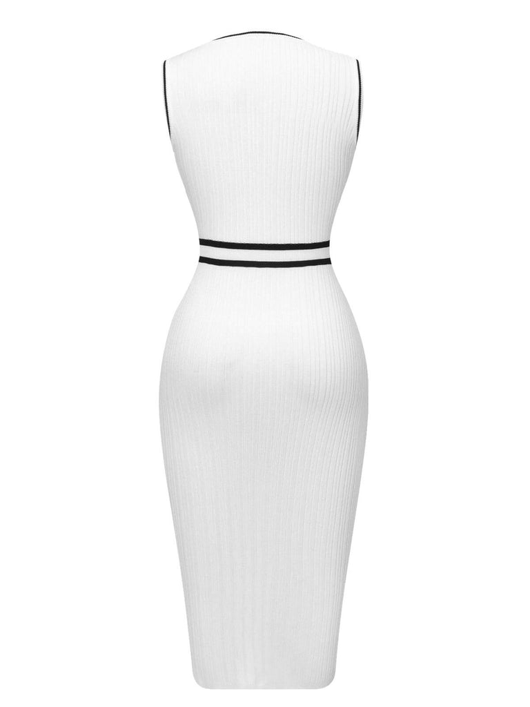 White 1960s Contrast Binding Knit Dress, vintage dress, retro fashion - perfect for women who love vintage and retro fashion