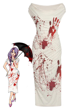 White 1960s Halloween Blood Pencil Dress: timeless style reimagined