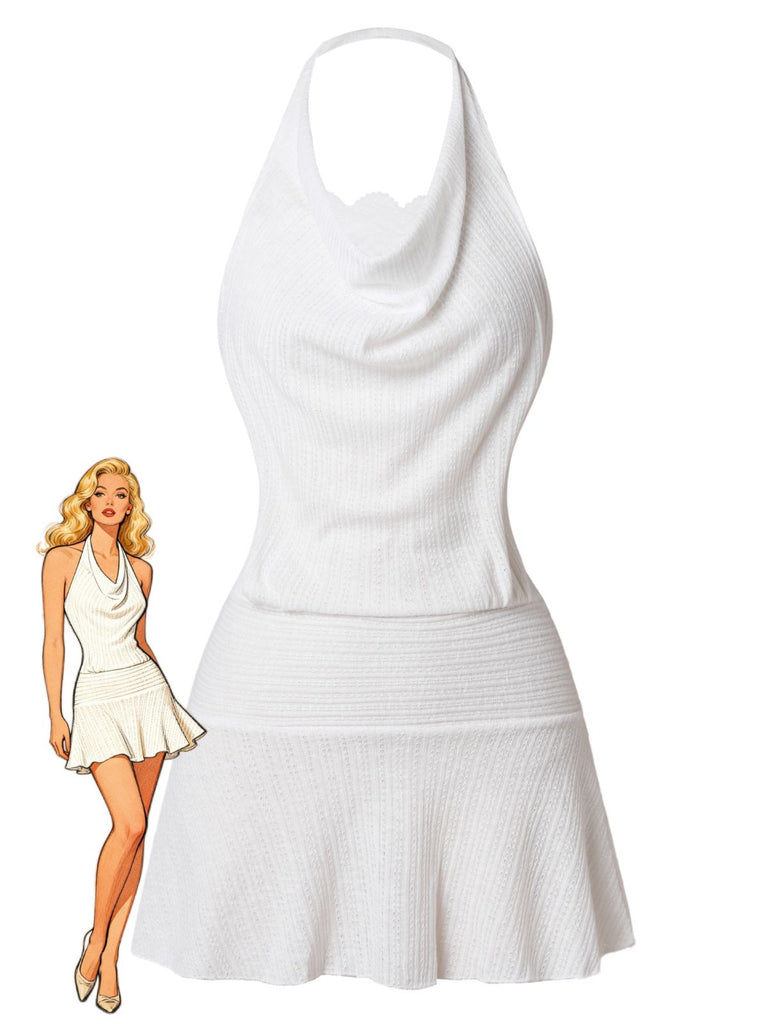 White 1960s Cowl Neck Mini Dress 3