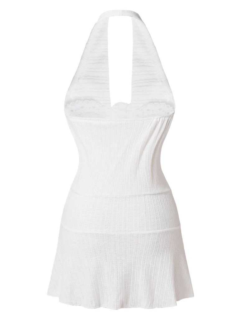 White 1960s Cowl Neck Mini Dress 4