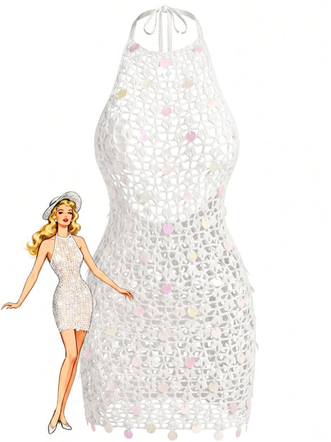sequin crochet cover up dress White MissPap Sequin Crochet Beach Maxi Dress