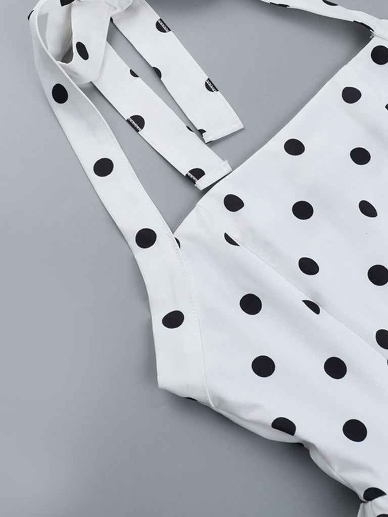 White 1960s Polka Dots Halter Tutu Dress | Retro Stage