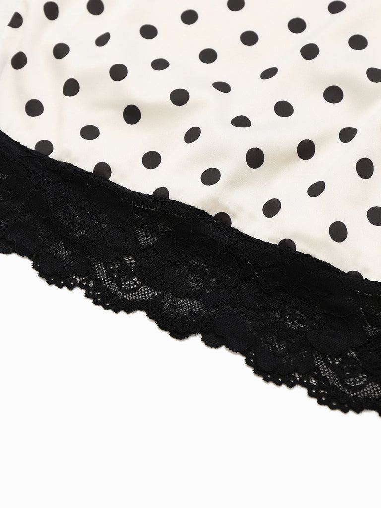 This White 1960s Polka Dots Lace Patchwork Bodycon Dress wraps her in 1960s elegance, one twirl at a time