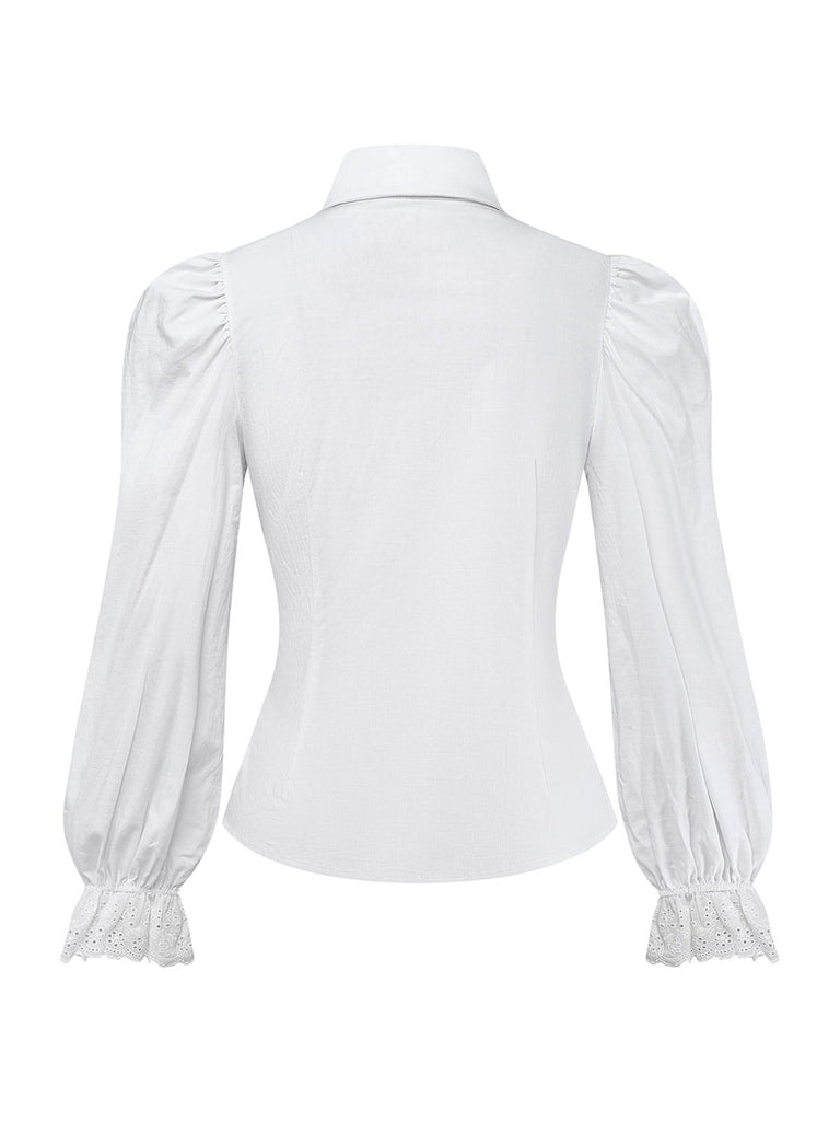 White 1960s Puff Sleeve Bow Tie Blouse - vintage fashion, retro style, pure white