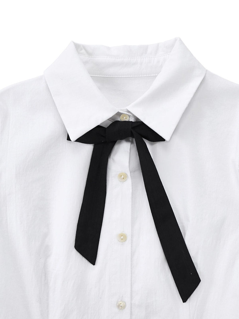 White 1960s Puff Sleeve Bow Tie Blouse - vintage fashion, retro style, pure white