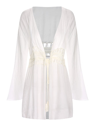 White 1960s Solid Hollow Waist Cover Up, bohemian cover up, beach wear - perfect for women who love vintage and retro fashion