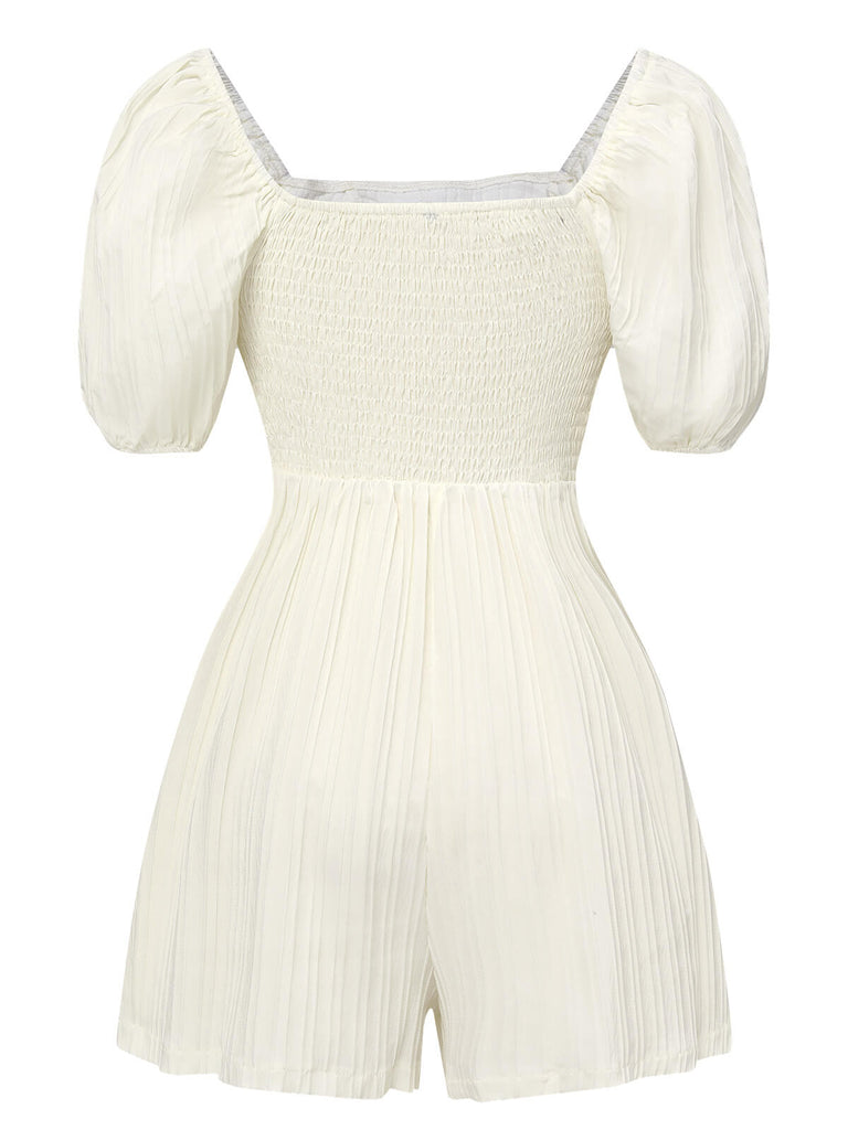 White 1960s Solid Puff Square Neck Romper, vintage romper, retro jumpsuit - perfect for women who love vintage and retro fashion