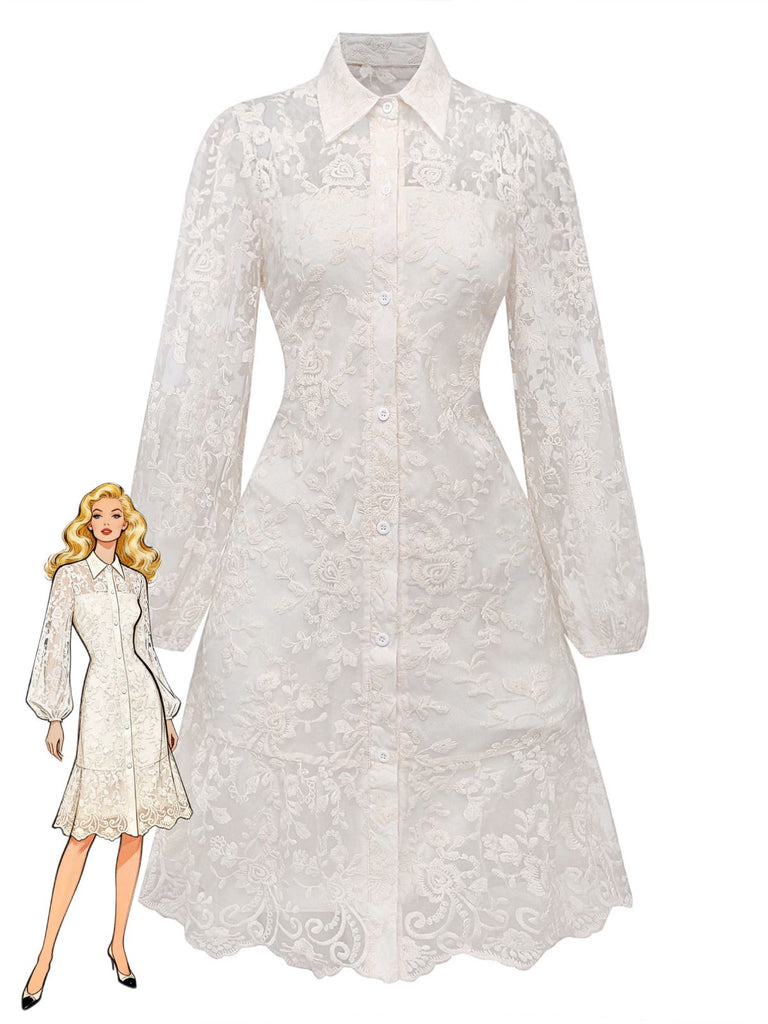 vintage lace dress 1960s Vintage 1960s Brandye Long Sleeve Lace Dress