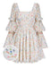 She slips into this White 1960s Square Neck Puff Ditsy Floral Dress and suddenly it's a 1960s daydream