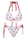 White 1960s Strawberry Lace-Up Halter Bikini Set, vintage swimsuit, pin-up swimwear - perfect for women who love vintage and retro fashion