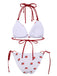 White 1960s Strawberry Lace-Up Halter Bikini Set, vintage swimsuit, pin-up swimwear - perfect for women who love vintage and retro fashion