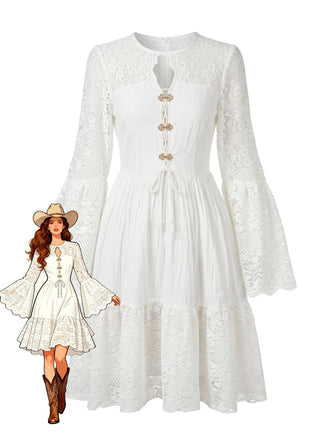 White 1950s Floral Lace Vintage Dress 2