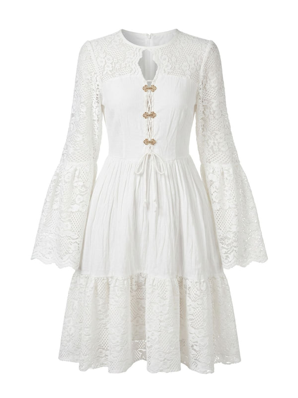 White Bohemian Cotton Lace Bell Sleeve Dress