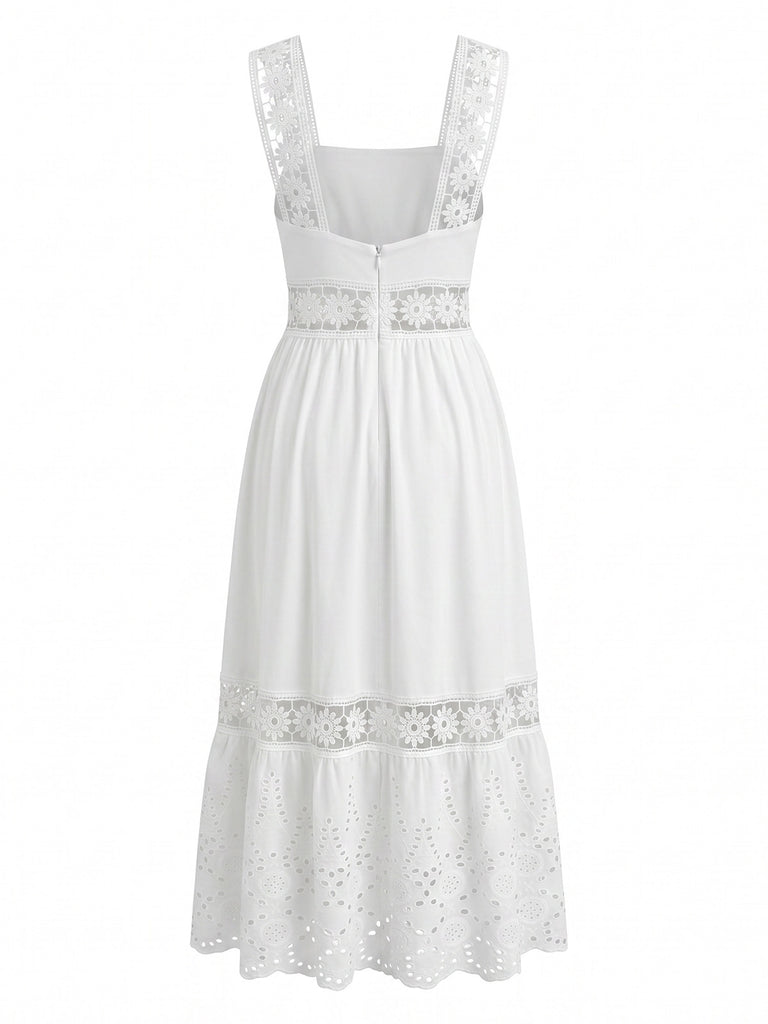 White 1950s Floral Vintage Classic Dress 4