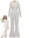 White 1970s Lace Long-Sleeve Flared Legs Jumpsuit - vintage jumpsuit, retro fashion, elegant red