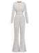 White 1970s Lace Long-Sleeve Flared Legs Jumpsuit - vintage jumpsuit, retro fashion, elegant red