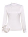 White 1970s Satin High Neck Solid Blouse, vintage top, retro blouse - perfect for women who love vintage and retro fashion