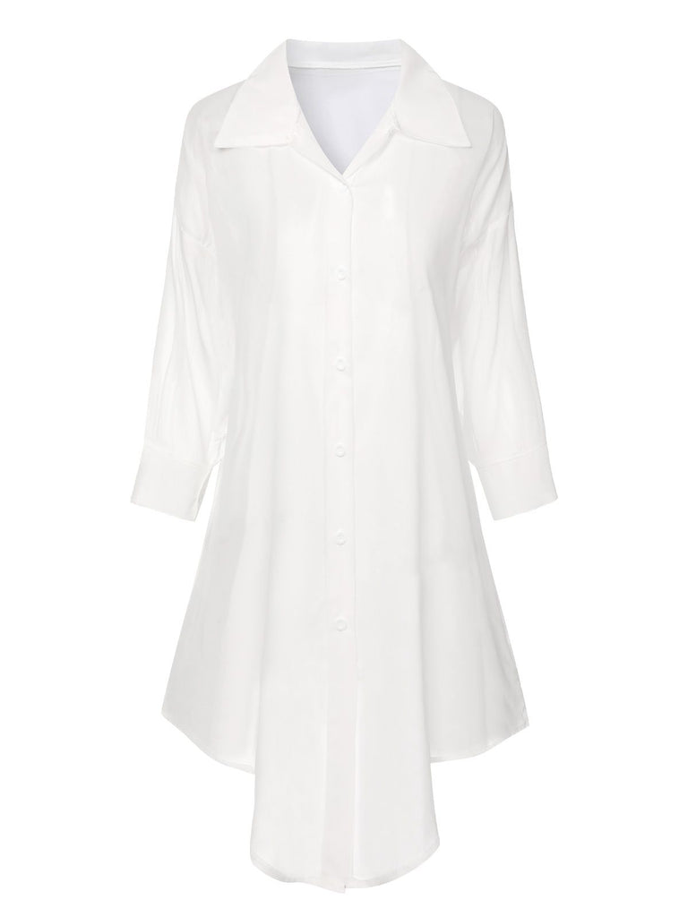 White 1970s Solid Sheer Long Sleeve Shirt, vintage fashion, retro style - perfect for women who love vintage and retro fashion
