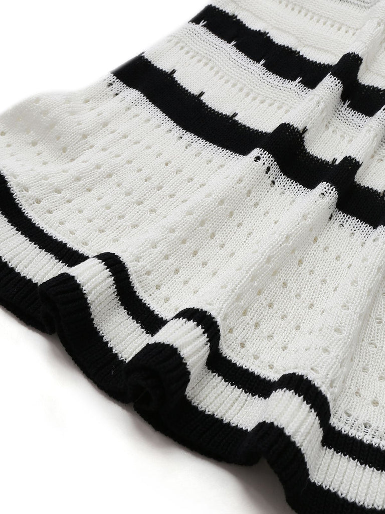 White 1970s Striped Knit Bodycon Dress — a 1970s silhouette that turns sidewalks into runways