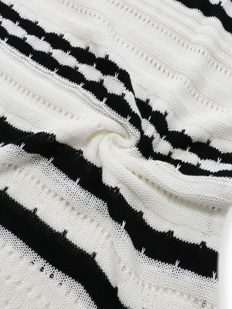 White 1970s Striped Knit Bodycon Dress — the kind of 1970s dress that makes strangers smile