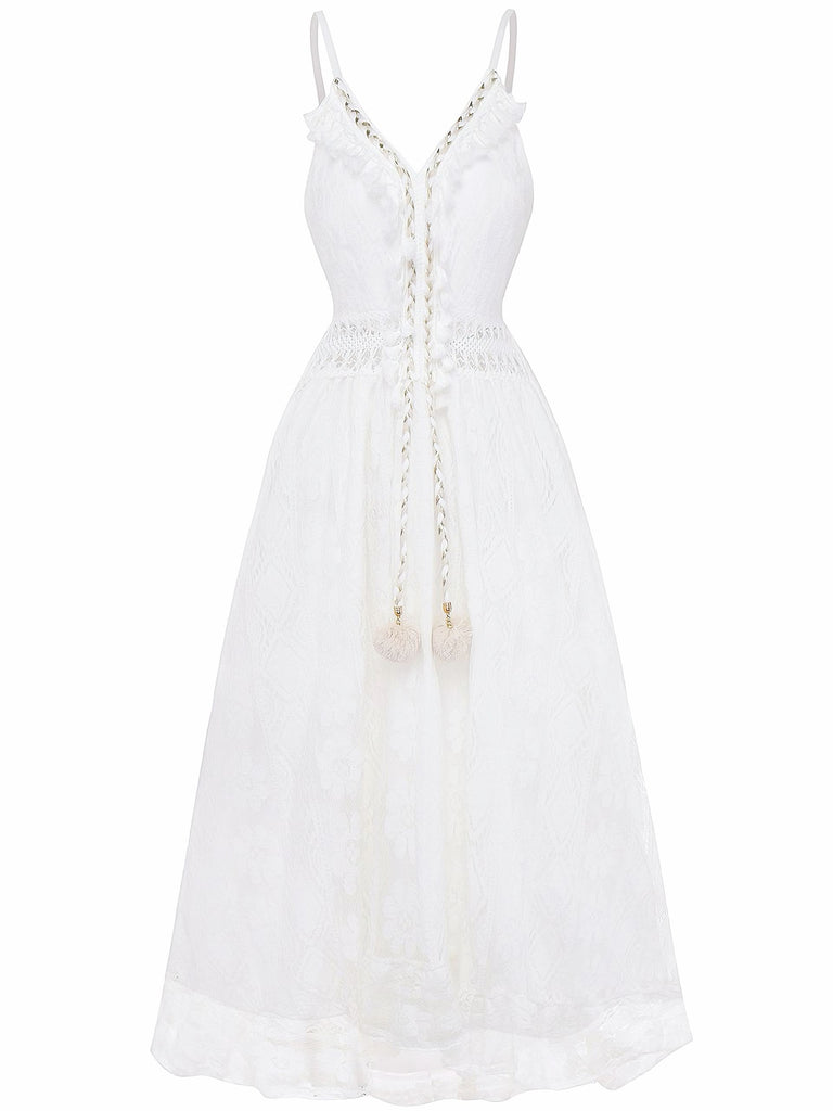 White Tassel Boho Maxi Dress Flowy Summer Wedding Guest Dress Beach Vacation Dress White Tassel Boho Maxi Dress Flowy Summer Wedding Guest Dress Beach Vacation Dress