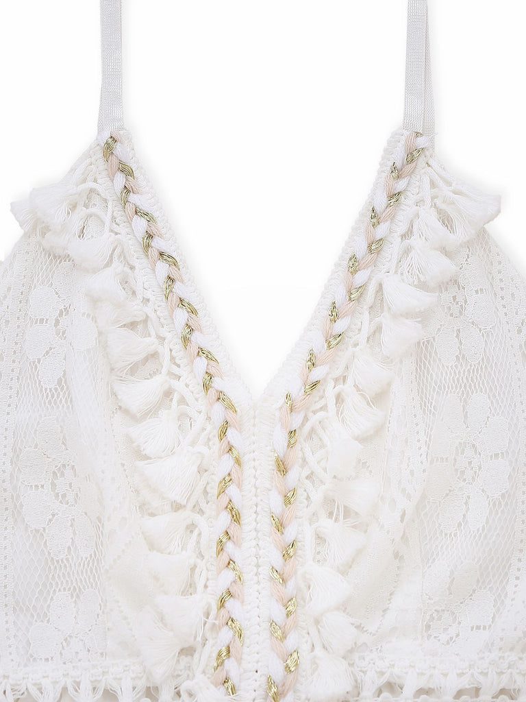 White Tassel Boho Maxi Dress Flowy Summer Wedding Guest Dress Beach Vacation Dress White Tassel Boho Maxi Dress Flowy Summer Wedding Guest Dress Beach Vacation Dress