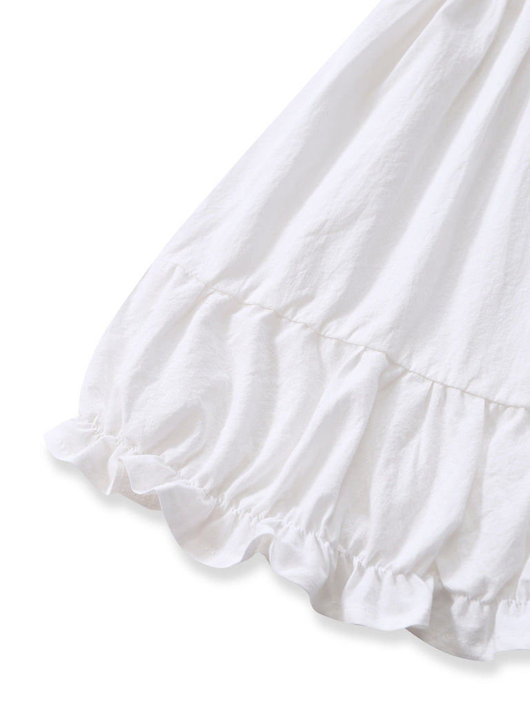 White 1970s V-Neck Sleeveless Boho Mini Dress 5