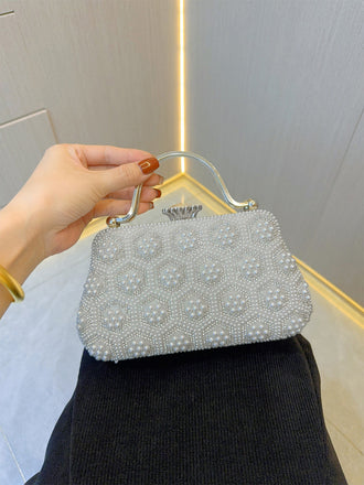 White 1970s Vintage Pearl Clutch Bags - vintage fashion, retro style, pure white