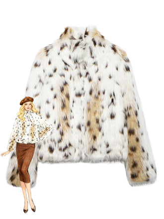 White 1980s Reindeer Print Faux Fur Jacket - vintage fashion, retro style, pure white