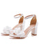 She finds her vintage story in this White 3D Flower Chunky Heel Sandals