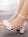 White 3D Flower Chunky Heel Sandals — vintage vintage charm for her modern wardrobe