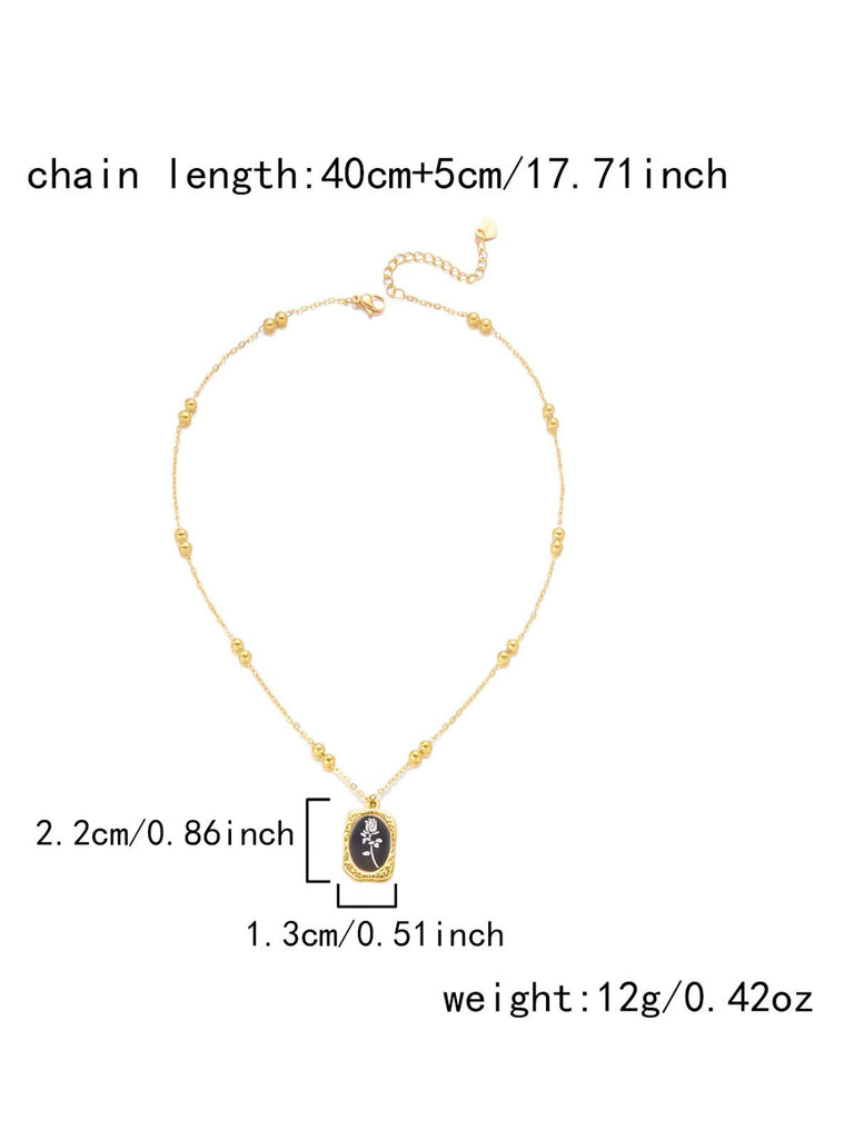 White Beading Chain Rose Flower Pendant Necklace - vintage fashion, retro style, pure white