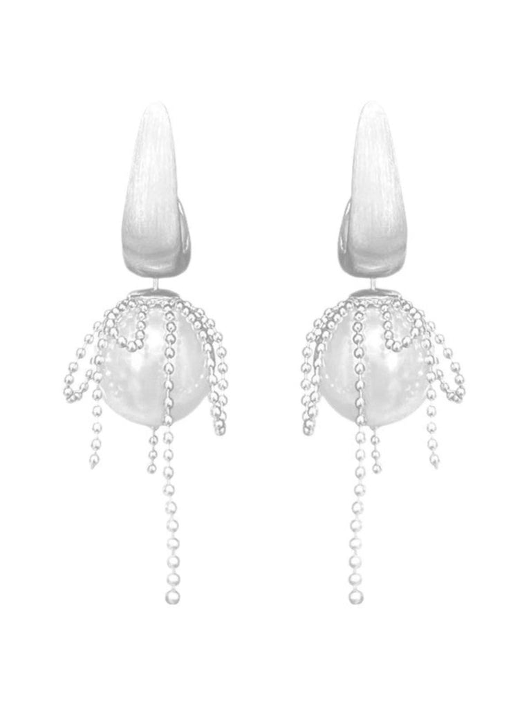 White Copper Pearl Tassel Drop Earrings - vintage fashion, retro style, classic elegance for vintage lovers