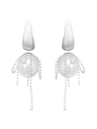 White Copper Pearl Tassel Drop Earrings - vintage fashion, retro style, classic elegance for vintage lovers