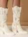 White Embroidered Flower Leather Cowboy Boots: timeless vintage elegance she makes her own