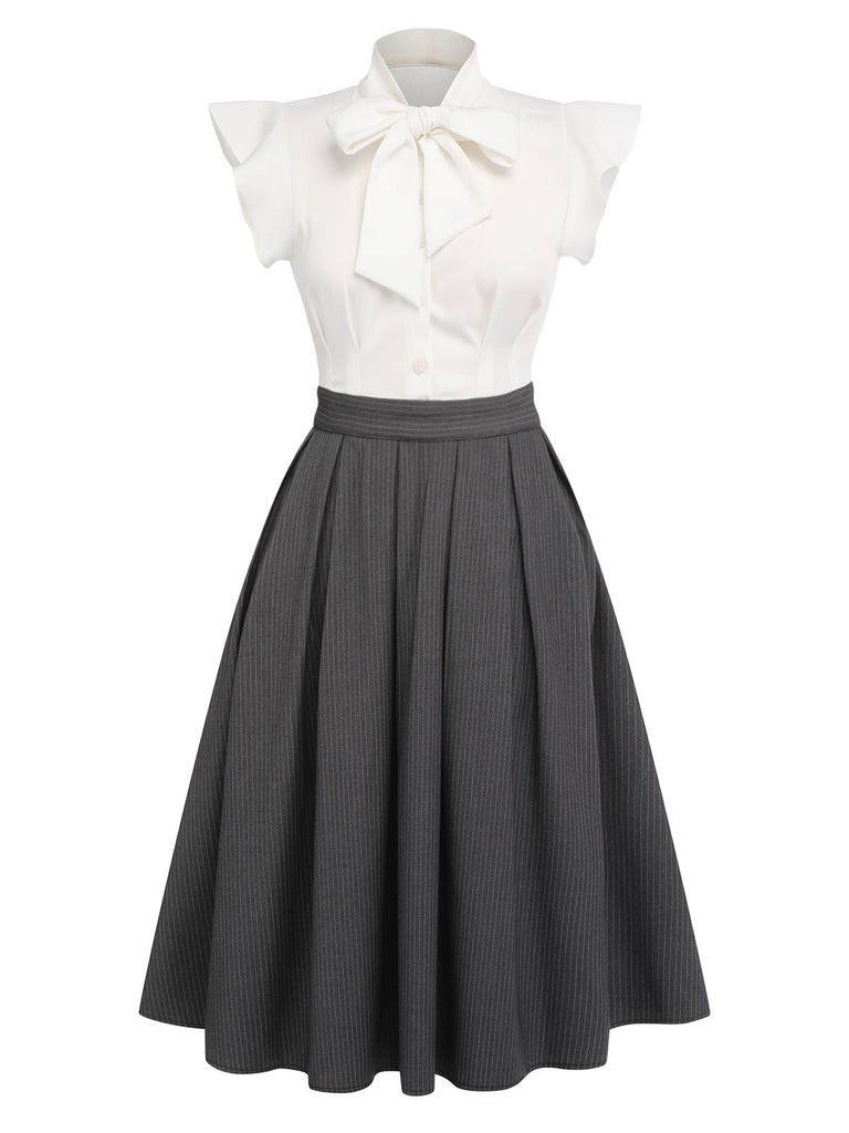 White & Gray 1950s Lace-Up Swing Dress — vintage elegance for the modern woman