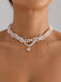 White Heart Rhinestone Pendant Beaded Necklace - vintage fashion, retro style, pure white