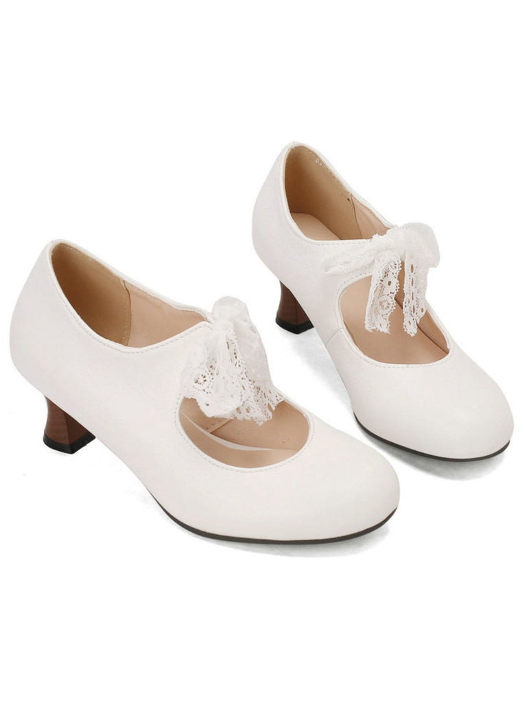 Retro Stage vintage Mary Jane heels with delicate lace bow detail for elegant occasions