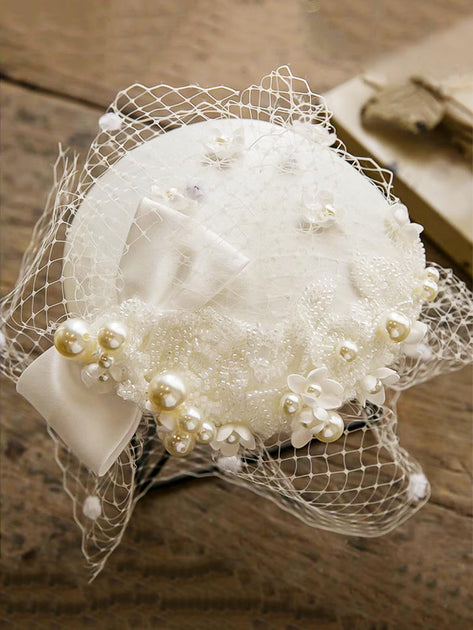 Mr. Hi\'s Classic Pillbox Hat Women Ivory White Pearl Butterfly Mesh Bow Tulle Mr Hi Hats | eBay main image 3