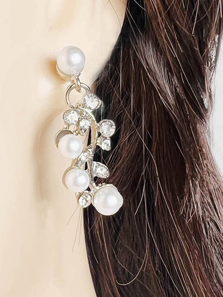 White Pearl Rhinestone Leaves Necklace & Earring Set - vintage fashion, retro style, pure white