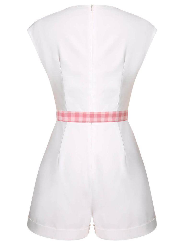 White & Pink 1950s Plaid Romper With Belt, vintage romper, retro jumpsuit - perfect for women who love vintage and retro fashion