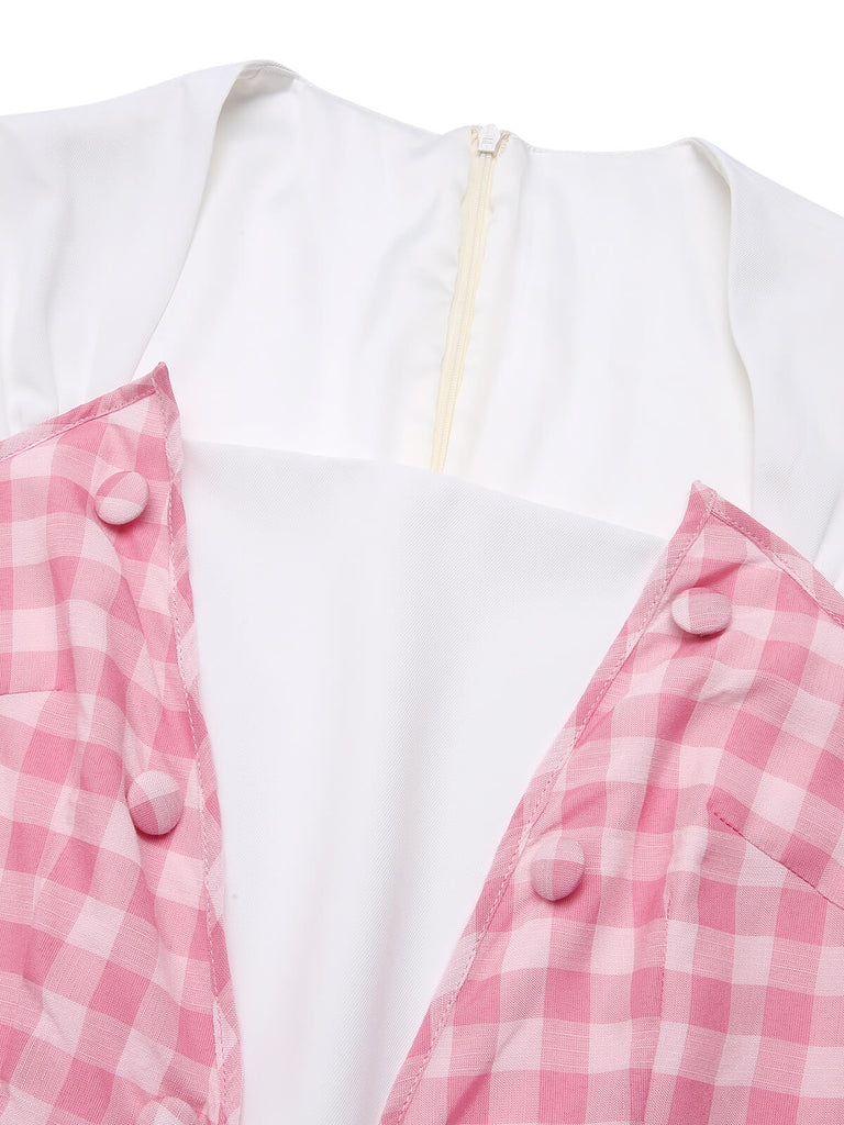 White & Pink 1950s Plaid Romper With Belt, vintage romper, retro jumpsuit - perfect for women who love vintage and retro fashion