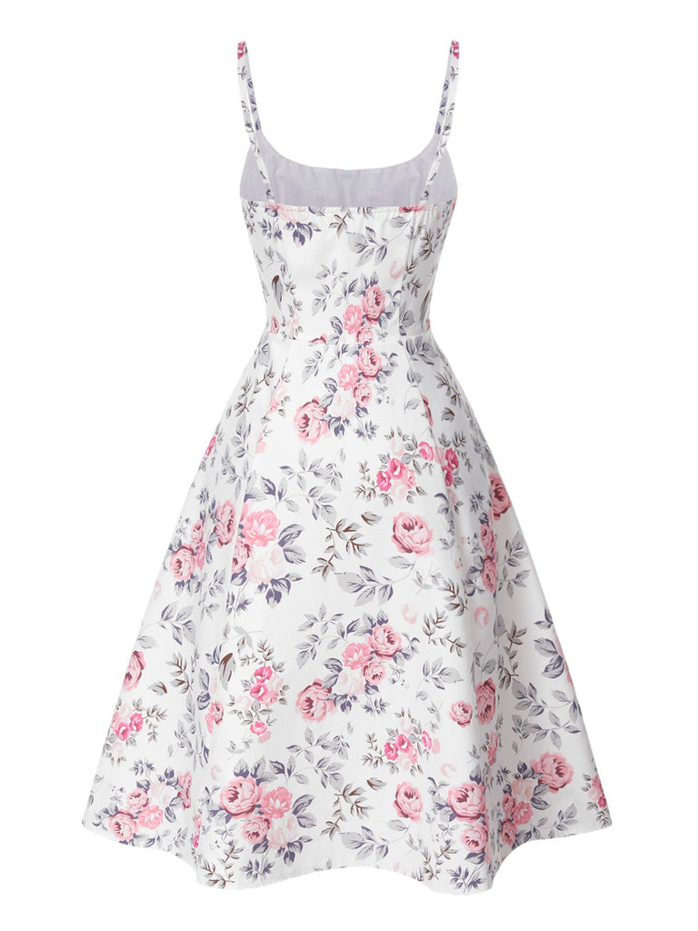 White & Pink 1950s Straps Painted Floral Dress — the kind of 1950s dress that makes strangers smile