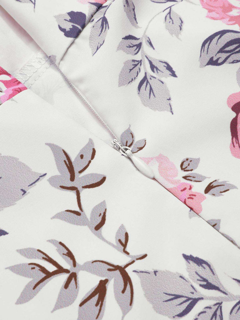 White & Pink 1950s Straps Painted Floral Dress: where 1950s romance meets her modern spirit