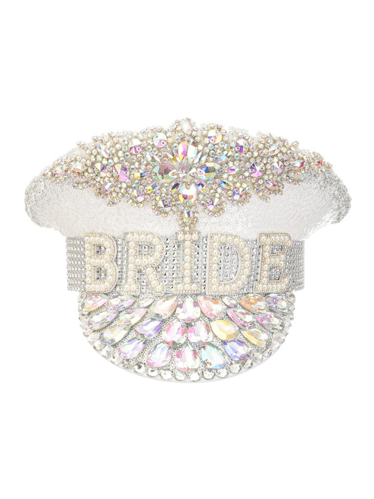White Rhinestone Letter Party Big Cap Hat - vintage fashion, retro style, pure white