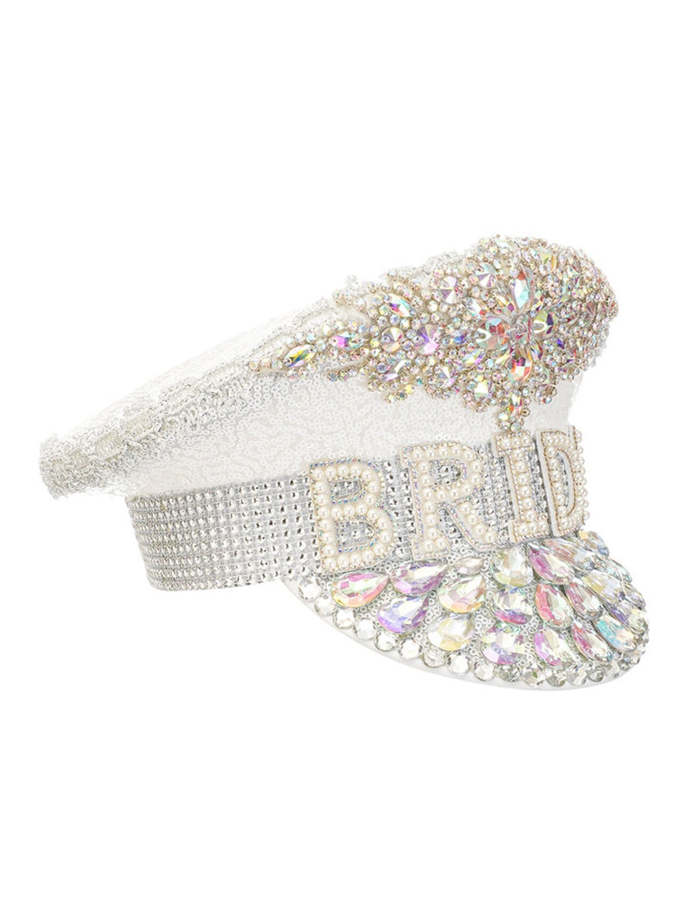 White Rhinestone Letter Party Big Cap Hat - vintage fashion, retro style, pure white